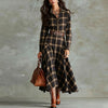 Women Vintage Plaid Shirt Dress Long Sleeve Elegant Temperament Maxi Dress Ladies Chic Casual Western Style Party Dress