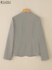 Autumn Casual Lightweight Jackets Women Mandarin Collar Long Sleeve Open-Front Outerwear Commuting Solid Cardigan Coats