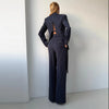 Pinstripe Women's Blazer Coats Back Cut Out Tie Long Sleeve Jackets for Woman Lapel Collar Navy Striped Suit Jacket Office Chic