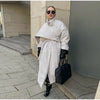 Detachable Triangle Shawl Long Puffer Coat Stand Collar Waist Tie Belt Button Solid Loose Women Coats Winter Commute Outfit