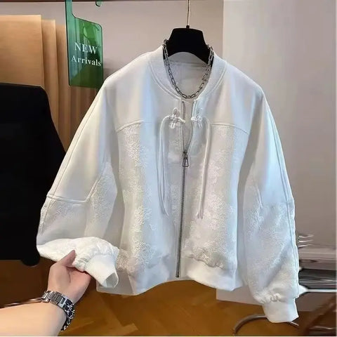 Ladies Short Jacket Spring Autumn Round Neck Lady Baseball Outerwear Versatile Loose Korean Version Women's Coat