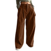 Spring Autumn Loose-Fitting Corduroy Trousers Women's Solid Color Button Pocket Corduroy Wide-Leg Pants Straight Pants