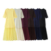 Women Elegant Half Sleeves O-Collar Pleated Dress Spring Woman Rear Zipper Splicing Vintage Casual Knitted Long Dress