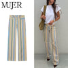 Mujer Striped Baggy Jeans Woman Low Rise Wide Leg Jeans Pants for Women Boyfriend Jeans Women Straight Women's Denim Pants