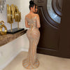 Women Mesh Patchwork Diamonds Rhinestones Bodycon Midi Mermaid Maxi Dress Evening Sexy Party Dresses Vestidos
