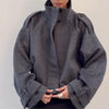 Elegant Women's Short Woolen Coats Stand Collar Double Breasted Long Sleeve Female Jacket Autumn Winter Lady Warm Outwear