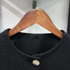 Women's A-Line Short Dress, Wide Leg Pants or Contrasting Collar Long Sleeve Coat Top Black Tweed Gold Buckle Set+Short Robe