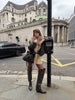 Ladies Winter Retro Fur Collar Leather Jacket V‑Neck Full Lapel Long Sleeve Double Breasted Urban Warm Casual Outer