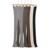 American Retro Wood Ears Cuff Ribbed Knitting Flare Pants Woman High Waist Stretch Slim Skinny Trousers Legging Bottom