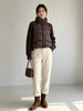 Winter Women Down Cotton Parkas Jacket Cable Knit Sleeve Spliced Stand Collar Thick Warm Short Coat Petite Ladies Outerwear