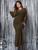 Plus Size V-Neck Long Sleeve Mermaid Hem Dress Women Autumn Evening Party Glitter High Waist Bodycon Long Dress