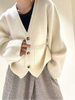 Women's Knitted Cardigan Solid Full Sleeve V Neck Ribbed Autumn Coat Commute Female Knitwear Cardigan Tops