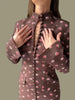 Vintage Floral Print Sheath Women's Dress Chic High Neck Long Sleeve Button Front Midi Dress Elegant Commuting Clothing