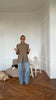 Women Khaki Striped Oversized Blazer Asymmetrical Button Closure Tailored Lapel Collar Structured Coat Minimalist Urban Outfits