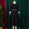 Dresses for Woman O Neck Full Sleeve Belt Waisted High Waisted Pleated A Line Ankle Length Elegant Female Birthday Gowns