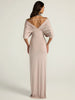 Women Off-shoulder Ruched Sexy Maxi Dress Elegant Deep V Neck Draped Sleeve Bodycon Club Party Long Dresses Female