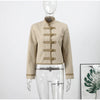 Napoleon Golden Short Jacket Women Vintage Stand Collar Long Sleeve Cropped Jackets Autumn Lady Outwear High Street
