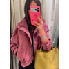 Solid Patchwork Cropped Coat Women Lapel Long Sleeve Loose Zipper Pockets Jacket Autumn Lady Casual Street Outerwear