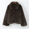 Women Solid Faux Fur Coat Elegant Lapel Collar Long Flare Sleeve Loose Jackets Winter Warm Female Chic High Street Outerwear