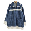 French Style Autumn Denim Polo Collar Lace Hollow Out Color-Contrast Women's Top Casual Jackets
