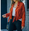 Womens Vintage Lapel Long Sleeve FringeCropped Hippie Motor Biker Cardigan OutwearsFaux Suede Tassel Jacket