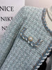 Women Elegant Tweed Jackets Chic O-neck Long Sleeve Tops Autumn Single-breasted Office Cardigan Coat Outerwear