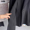 Women's Autumn Winter Black Slim Wool Coat Casual Solid Long Sleeve Pocket Elegance Blazer Overcoat Ladies