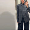 Women's Plaid Blazer Asymmetric Button Stand Collar Long Sleeve Pocket Detail Slim Fit Elegant Casual Office Outerwear