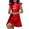 Women Metallic Shiny Dress Holographic Solid Color Turtleneck Pleated Dress Carnival Costume Gold Silver Rave Dress Outfits