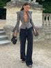 Sexy Deep V-neck Woolen Jackets Women's Hollow Up Waist Split Flare Long Sleeves Metal Buckle Coat High Street Jacket