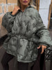 Solid Hooded Quilted Padded Coats Women's Drawstring Zipper Pockets Stand Collar Thicken Jackets Ladies Winter Outwear