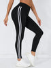 Women's Soft Leggings With White Striped, High Waist Stretch Workout Running Tight Pants