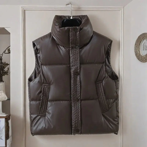 2025New Women Autumn Winter Down Cotton Vest short Stand-up Collar Cotton Vest Vest With Everything On The Shoulder Coat