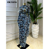 Women Floral Print O-neck Ruched Bodycon Long Maxi Dress Spring Evening Birthday Club Party Vestidos Sexy Dresses