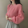 Fall Winter Short Knitted Cardigan Women Thicken Warm Single-Breasted Sweater Female Solid O-Neck Long Sleeve Knitwear Coat