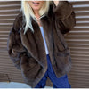 Women's Oversized Coats V-neck Long Sleeve Pocket Faux Fur Jackets Winter Female Furry Solid Loose Fitting Jacket Outerwears