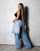 Women's Patchwork Asymmetric Jeans High Street Holes Wide Leg Vintage Casual Streetwear Denim Trousers