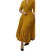 Dashiki African Dresses for Women Autumn Elegant Half Sleeve V-neck Polyester Pleat Dress Ankara Dresses African Clothes