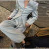 Elegant Button Jacket Pants Suit Women Solid Loose Full Sleeve Lapel Jackets Straight High Waist Trousers Suit