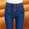 Autumn Winter Oversized Single Breasted High Waisted Elastic Jeans Women's Slim Skinny Pencil Pants Velvet Warm Pants