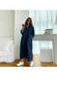 Korean Style Women's Dark Blue Solid Color Spliced Long Sleeve Turn-down Collar Loose Ankle Length Jean Dress