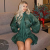 Autumn Women's Skirt Two Piece Set Bow High Waisted Chiffon Drawstring Dress Suit Ladies Sexy See Through Dress