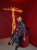 Flower Prints O Neck Women Dresses Sheath Elegant Evening Party Outfits Female Bodycon Long Sleeve Robes
