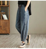 High waisted Women's Jeans Spring Autumn Loose Splicing Elastic waist Harem pants Women Casual Denim Nine points Pants
