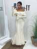 White Lace Patchwork Long Dress Women's Pleated Ruffle Sleeve Off shoulder bodycon See Through Vestidos Lady Party Gowns