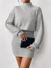 Women's Autumn Winter High Neck Knitted Sweater Dress Female Casual Solid Loose Long Sleeve Warm Mid Length Dresses