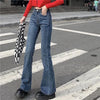 Woman High Waist Vintage Flare Jeans Female Elastic Bell Bottom Pants Girls Black Brown Deep Blue Light Blue Denim Trousers