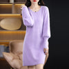 Autumn Winter 100% Mink Cashmere Knit Long Skirt Women Scoop Neck Knee-length Dress Casual Warm Jumper Cashmere Base Shirt Top