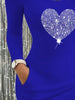 Women's Casual Elegant Round Neck Long Sleeve Heart Pattern Diamond Inlaid Long Sleeve Hip Wrapping Long Dress