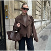 Elegant Shawl Collar Lace Up Long Woolen Coat Women Full Sleeve Belt Lapel Thick Overcoat Autumn Winter Lady Chic Outwear